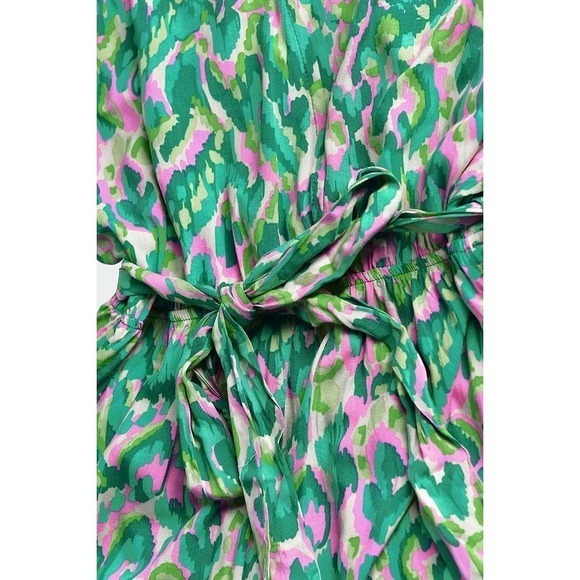 Cupshe Romper Green Print V-Neck Kimono Sleeve Tie Waist Casual - Size L - Picture 9 of 13